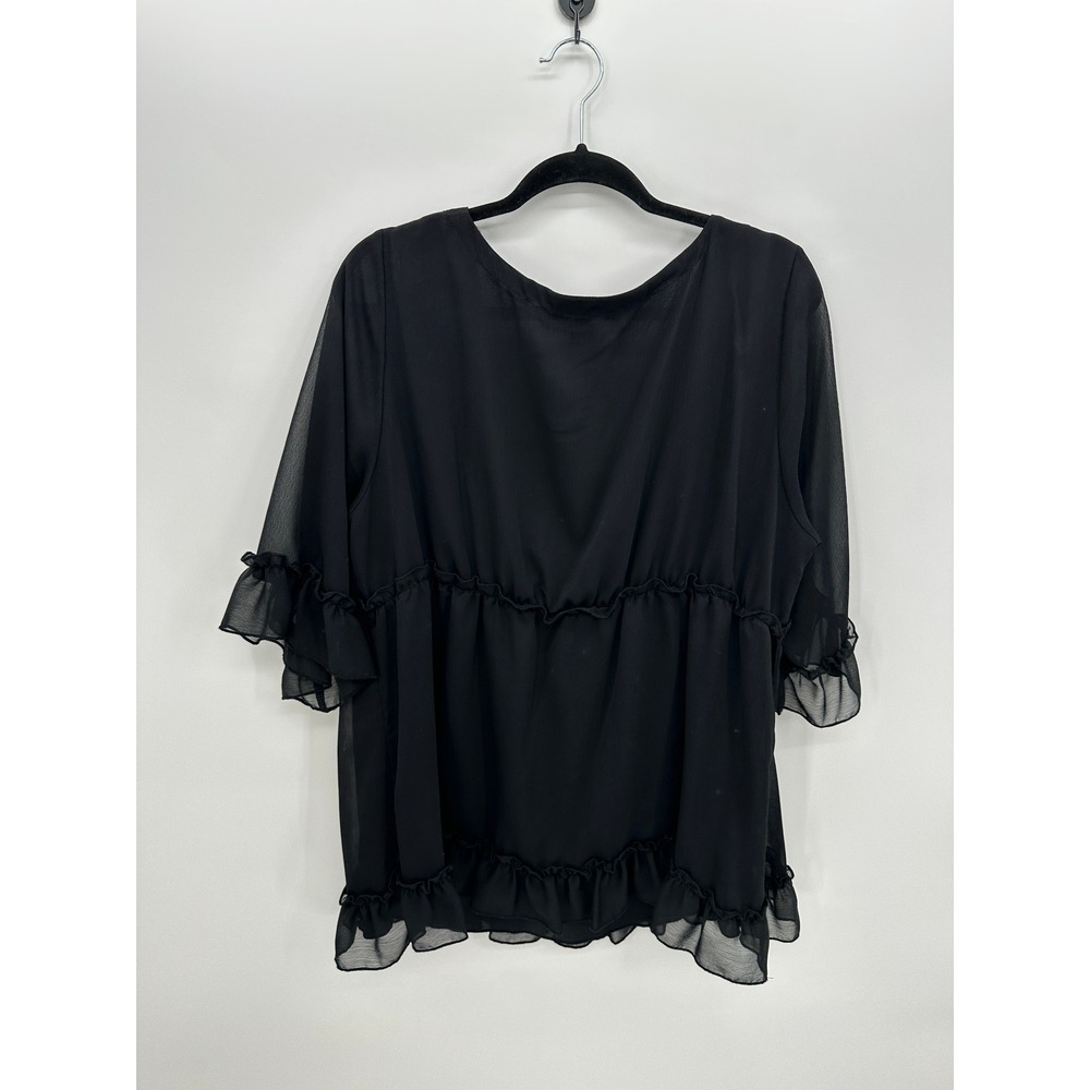 Womens Black Chiffon Ruffle Babydoll Coquette Top Sz 2X Whimsigoth Dark Romantic - Picture 5 of 7